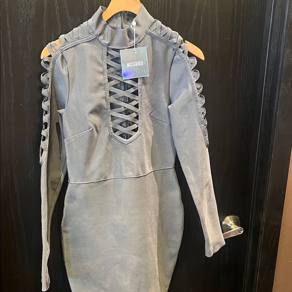 Missguided Plus Gray Long Sleeve Dress